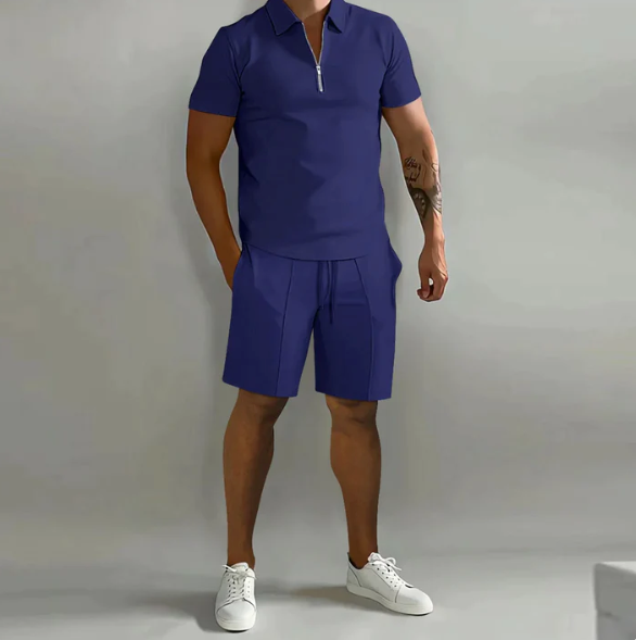 Heren zomerset met top met korte mouwen en shorts, vochtafvoerend en veelzijdig, ideaal voor warme dagen.