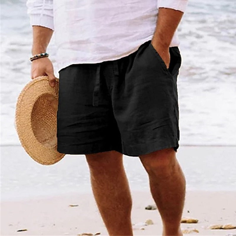 Heren zomer shorts, licht materiaal, comfortabele pasvorm, beige, ideaal voor strand en vrije tijd, met zakken en trekkoord.