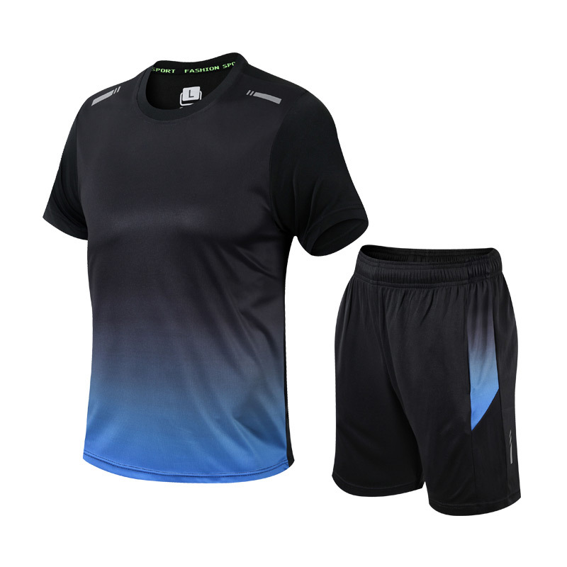 Heren sportkleding set met kleurverloop, ademende stof, elastische pasvorm, sneldrogend
