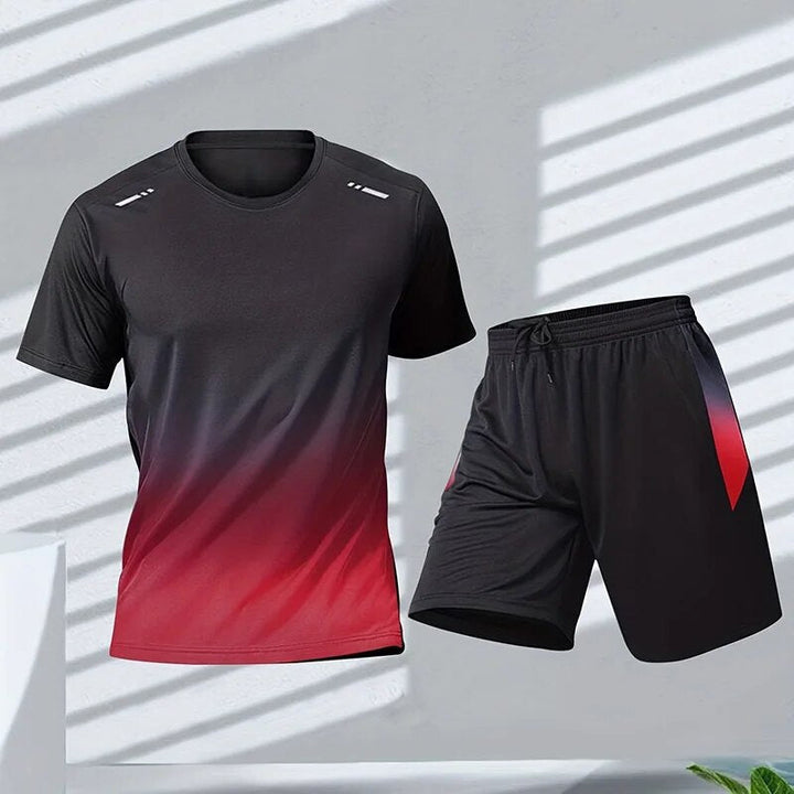 Heren sportkleding set met kleurverloop, ademende stof, elastische pasvorm, sneldrogend
