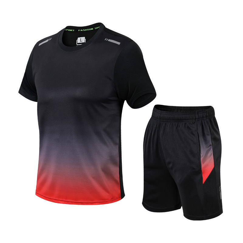 Heren sportkleding set met kleurverloop, ademende stof, elastische pasvorm, sneldrogend