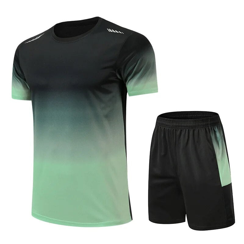 Heren sportkleding set met kleurverloop, ademende stof, elastische pasvorm, sneldrogend