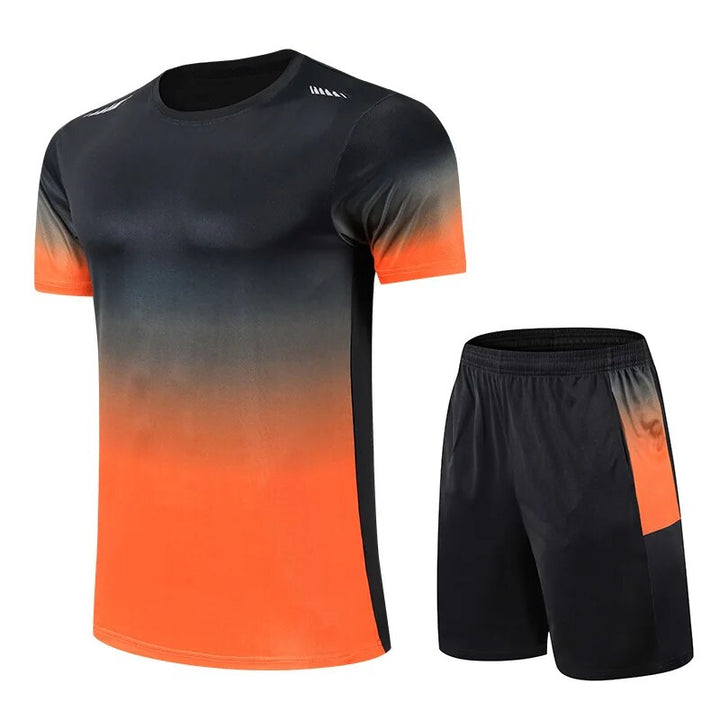 Heren sportkleding set met kleurverloop, ademende stof, elastische pasvorm, sneldrogend