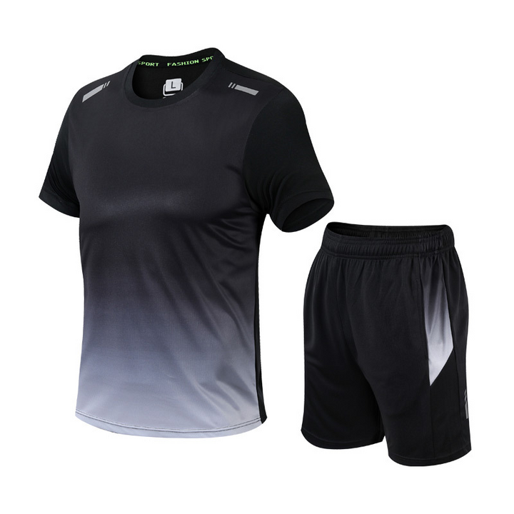 Heren sportkleding set met kleurverloop, ademende stof, elastische pasvorm, sneldrogend
