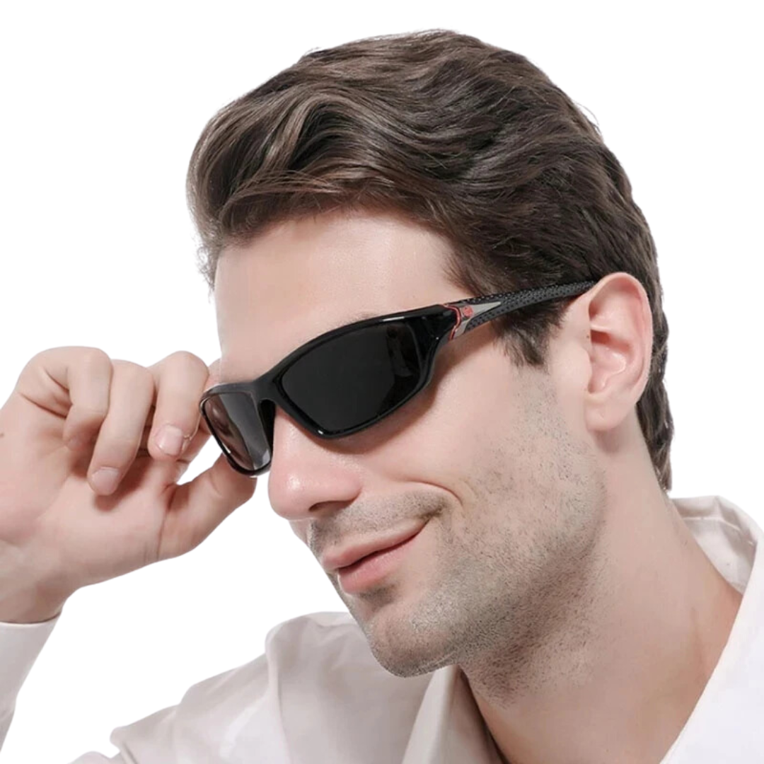 Heren sportbril met gepolariseerde glazen, blauw, stijlvol design, lichtgewicht montuur, ideaal voor buitenactiviteiten.