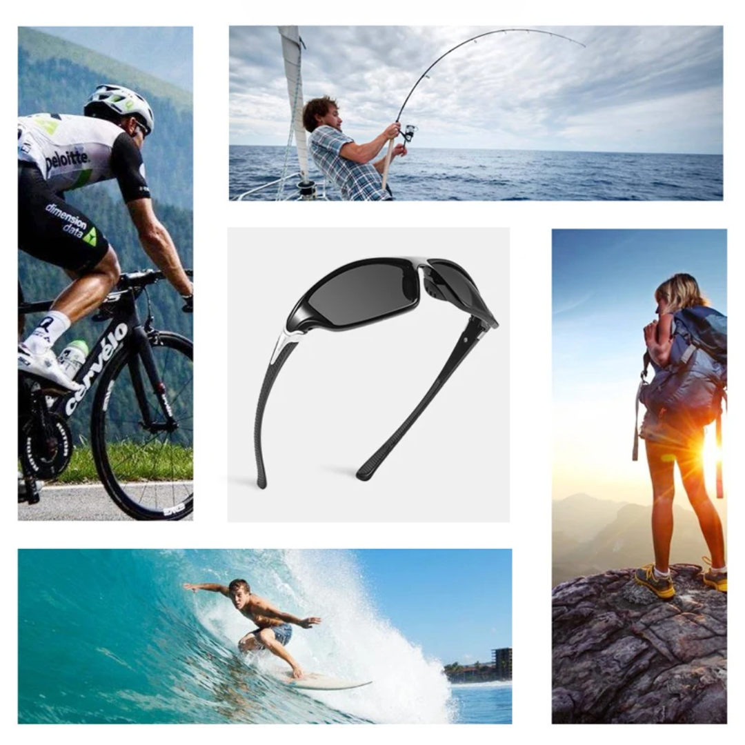 Heren sportbril met gepolariseerde glazen, blauw, stijlvol design, lichtgewicht montuur, ideaal voor buitenactiviteiten.