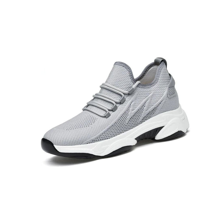 Heren sportschoenen, ademend en lichtgewicht, met verhoogde hak, moderne look, voor sport en vrije tijd, grijze variant.