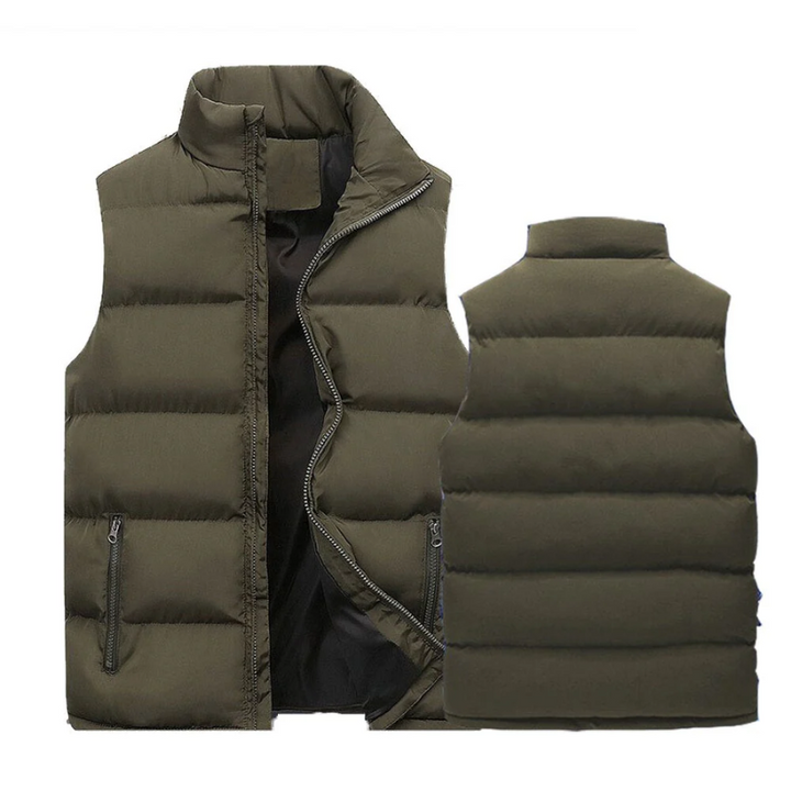 Heren Gewatteerd Vest in Donkerblauw, licht en veelzijdig, vooraanzicht toont elegant ontwerp voor comfort en stijl.