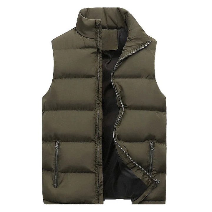 Heren Gewatteerd Vest in Donkerblauw, licht en veelzijdig, vooraanzicht toont elegant ontwerp voor comfort en stijl.