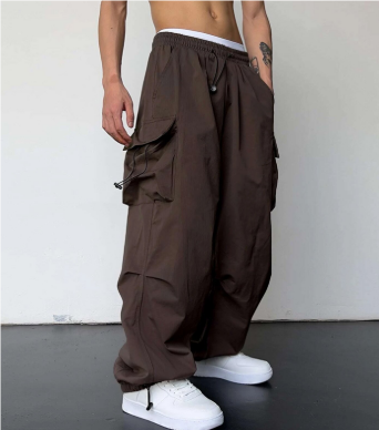 Heren Streetwear Baggy Broek, wijd model, met meerdere zakken, ideaal voor buitenactiviteiten, in stedelijke stijl.