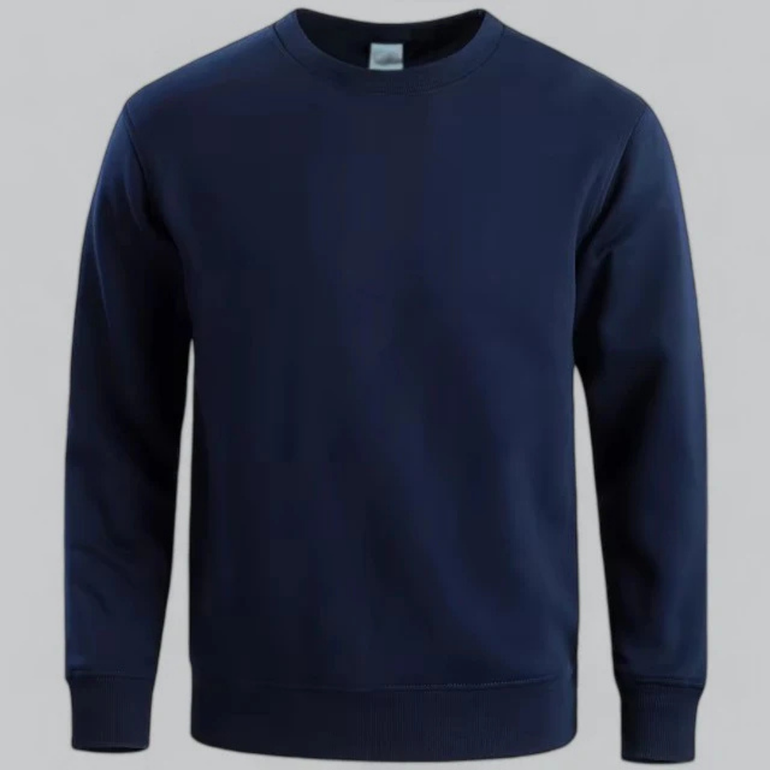 Details van een heren sweatshirt met ronde hals, lange mouwen, comfortabel en veelzijdig voor dagelijks gebruik.