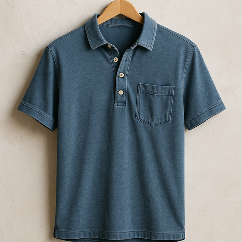 Heren vintage poloshirt in blauw, retro-stijl, met een casual pasvorm, ideaal voor een relaxte doch stijlvolle uitstraling.