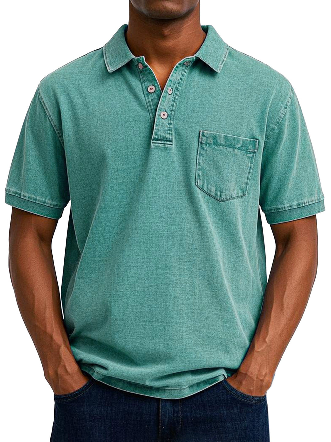 Heren vintage poloshirt in blauw, retro-stijl, met een casual pasvorm, ideaal voor een relaxte doch stijlvolle uitstraling.