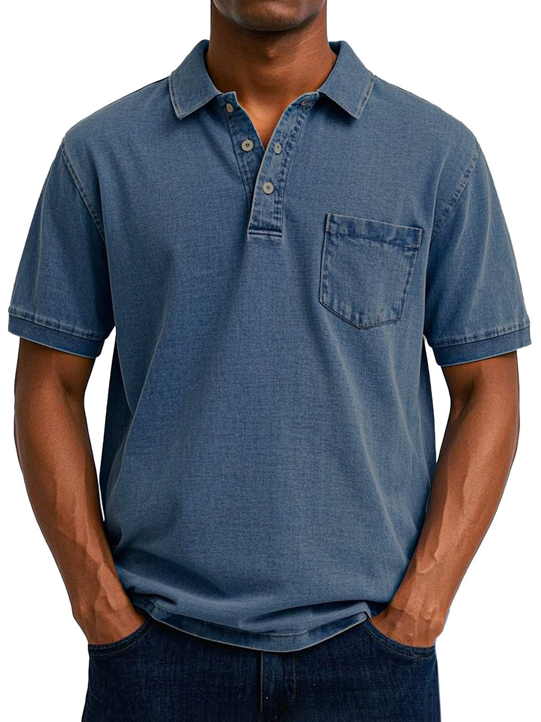 Heren vintage poloshirt in blauw, retro-stijl, met een casual pasvorm, ideaal voor een relaxte doch stijlvolle uitstraling.