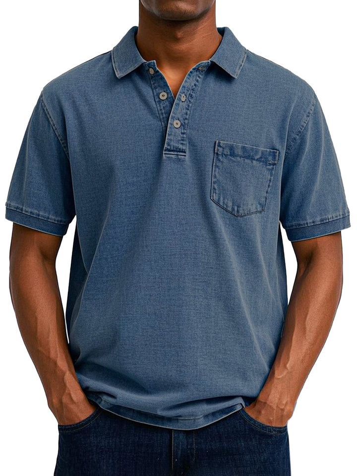 Heren vintage poloshirt in blauw, retro-stijl, met een casual pasvorm, ideaal voor een relaxte doch stijlvolle uitstraling.