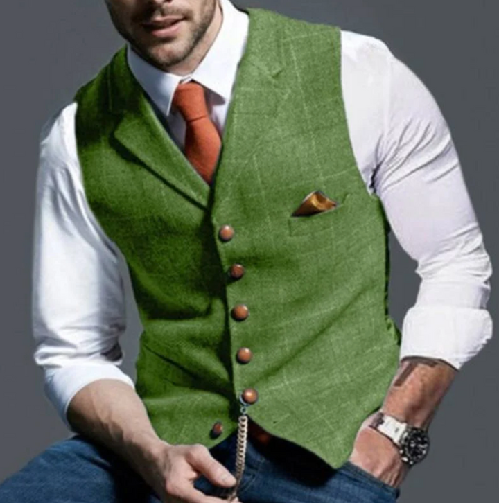 Heren Vintage Vest in Blauw met elegante details, ideaal voor formele en casual gelegenheden, tijdloze stijl.