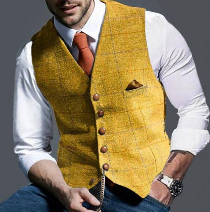 Heren Vintage Vest in Blauw met elegante details, ideaal voor formele en casual gelegenheden, tijdloze stijl.