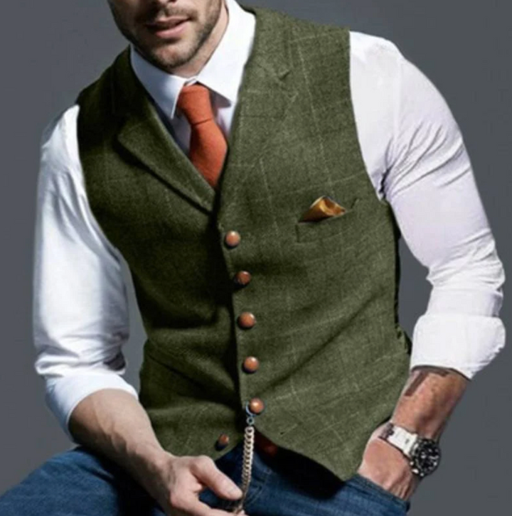 Heren Vintage Vest in Blauw met elegante details, ideaal voor formele en casual gelegenheden, tijdloze stijl.
