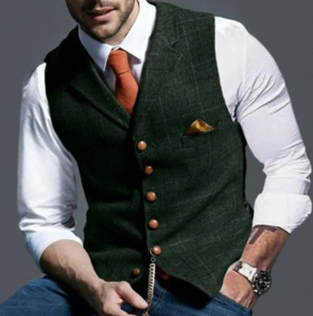 Heren Vintage Vest in Blauw met elegante details, ideaal voor formele en casual gelegenheden, tijdloze stijl.