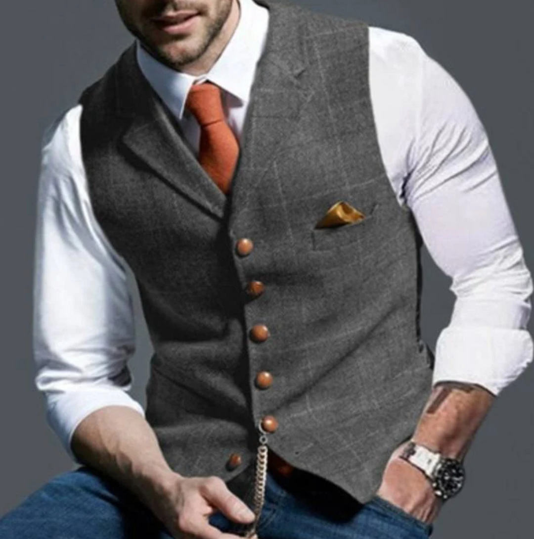 Heren Vintage Vest in Blauw met elegante details, ideaal voor formele en casual gelegenheden, tijdloze stijl.