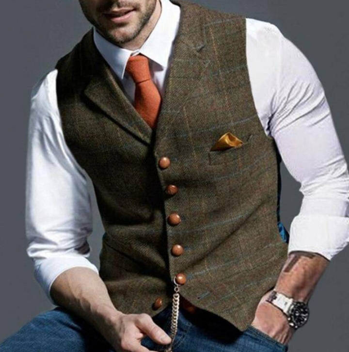 Heren Vintage Vest in Blauw met elegante details, ideaal voor formele en casual gelegenheden, tijdloze stijl.