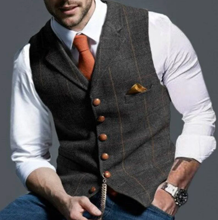 Heren Vintage Vest in Blauw met elegante details, ideaal voor formele en casual gelegenheden, tijdloze stijl.