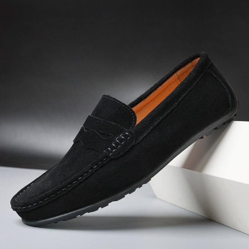 Heren suède loafers, stijlvol in bruin, met gewatteerd voetbed en antislipzool voor de hele dag comfort.