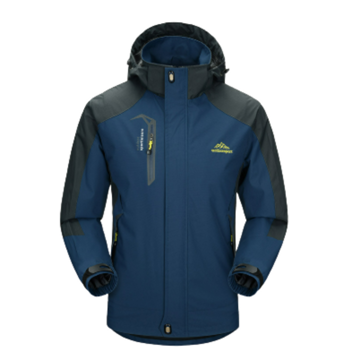 Heren winterjas met capuchon, isolerend, stijlvol, rood, biedt warmte en comfort bij koud weer.