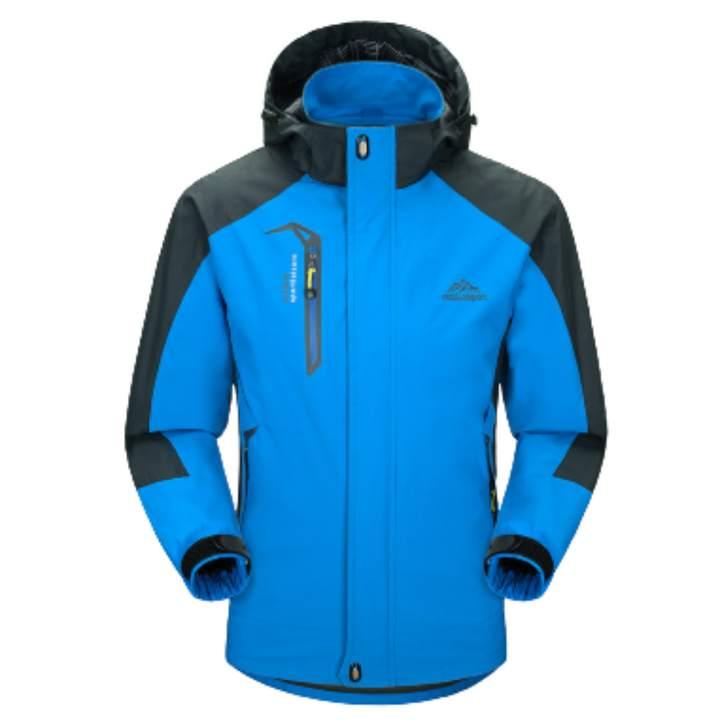 Heren winterjas met capuchon, isolerend, stijlvol, blauw, veelzijdig design voor vrije tijd en buitenactiviteiten.