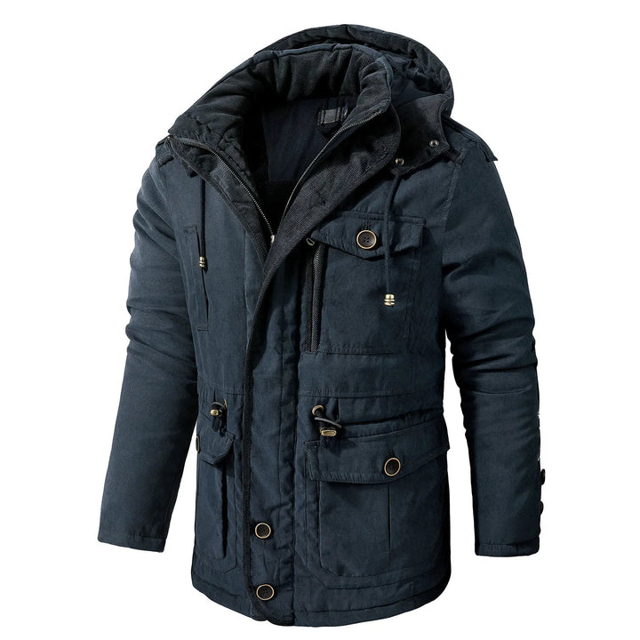 Heren winterjas met zakken, warm, modern design, verstelbare capuchon, veelzijdige opbergruimte, voor koud weer.