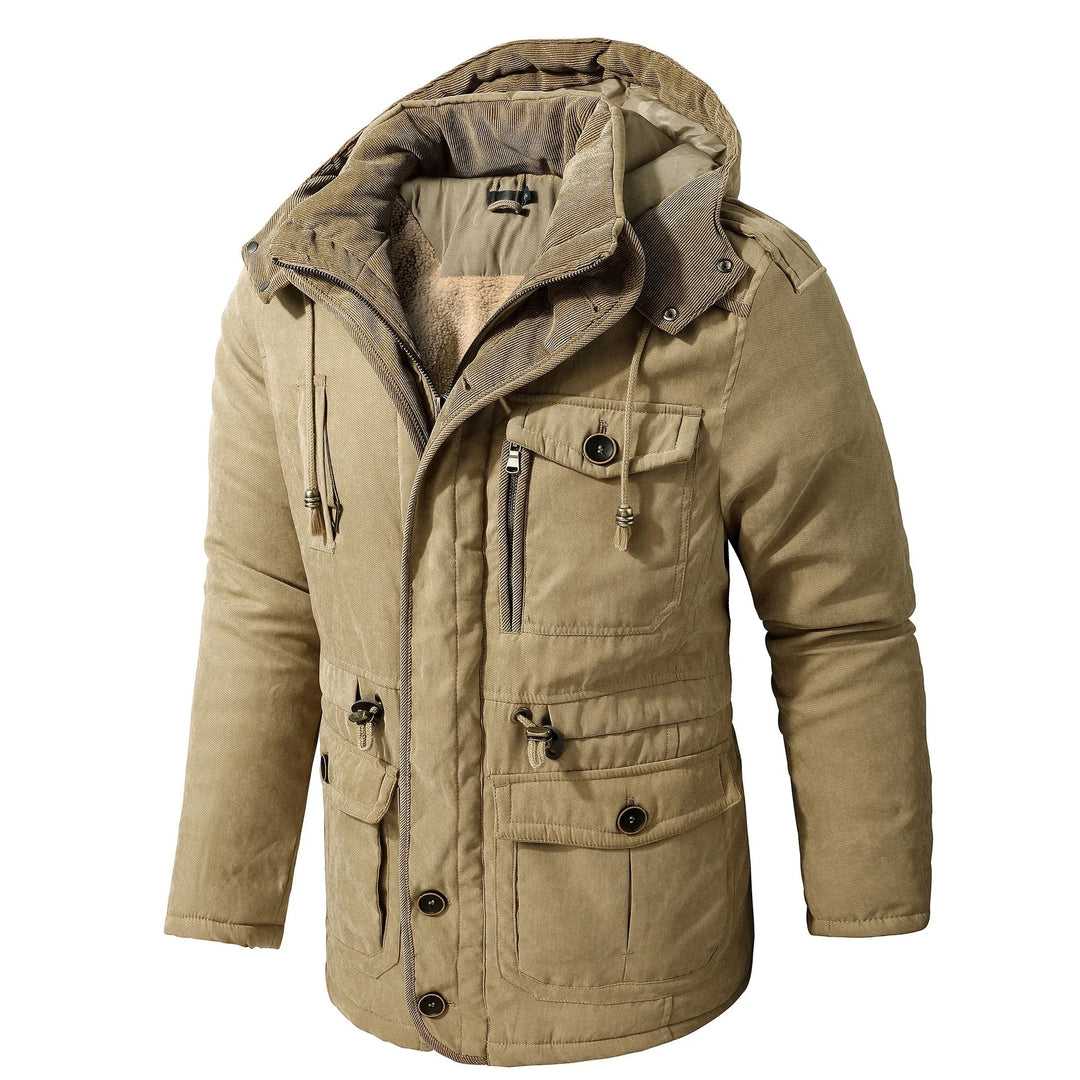 Heren winterjas met zakken, warm, modern design, verstelbare capuchon, veelzijdige opbergruimte, voor koud weer.