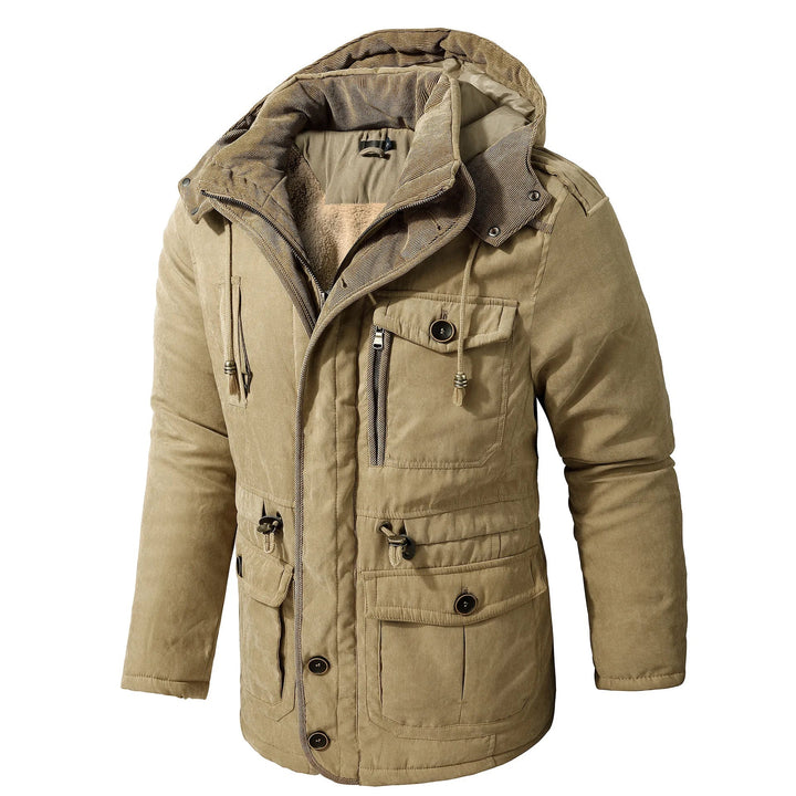 Heren winterjas met zakken, warm, modern design, verstelbare capuchon, veelzijdige opbergruimte, voor koud weer.