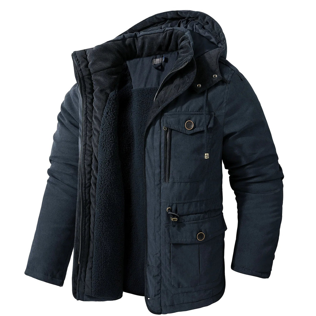 Heren winterjas met zakken, warm, modern design, verstelbare capuchon, veelzijdige opbergruimte, voor koud weer.