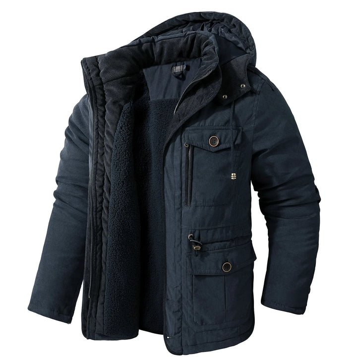 Heren winterjas met zakken, warm, modern design, verstelbare capuchon, veelzijdige opbergruimte, voor koud weer.