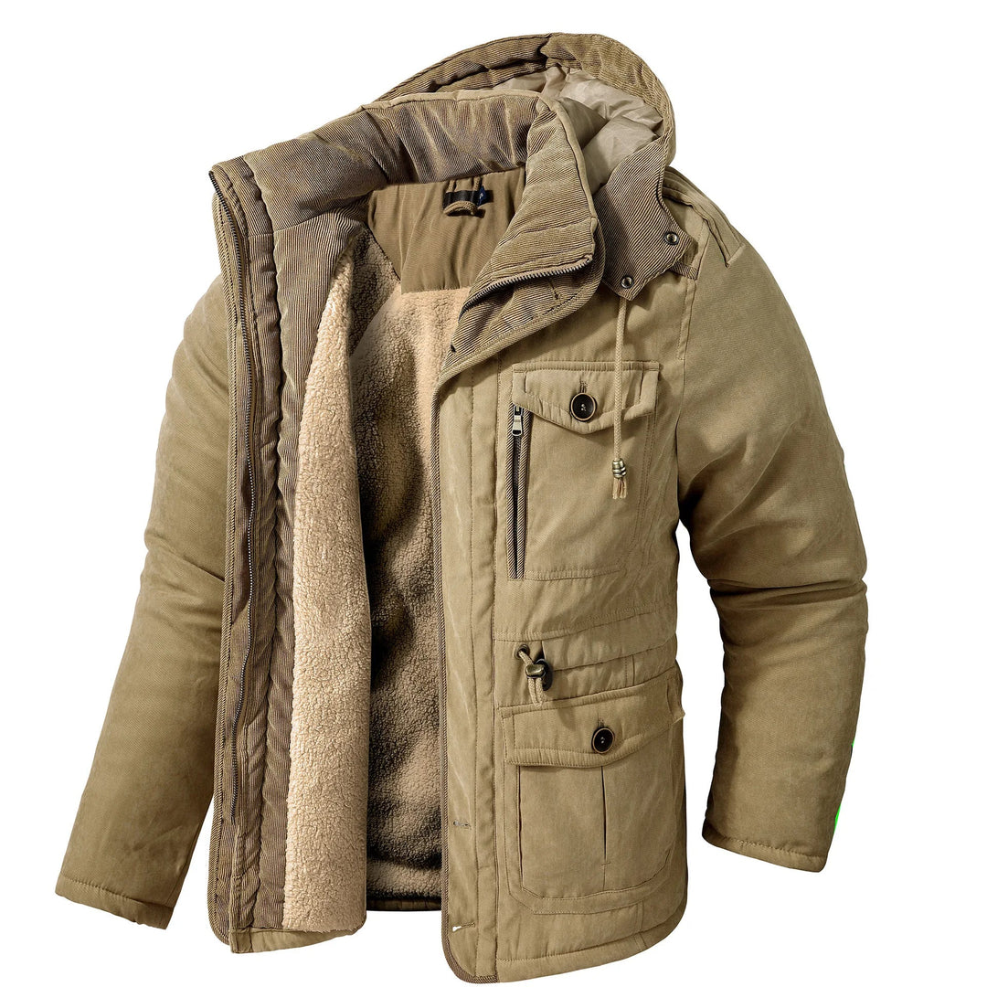 Heren winterjas met zakken, warm, modern design, verstelbare capuchon, veelzijdige opbergruimte, voor koud weer.