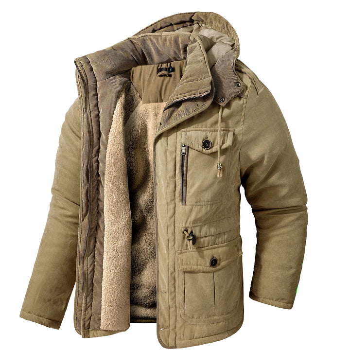 Heren winterjas met zakken, warm, modern design, verstelbare capuchon, veelzijdige opbergruimte, voor koud weer.