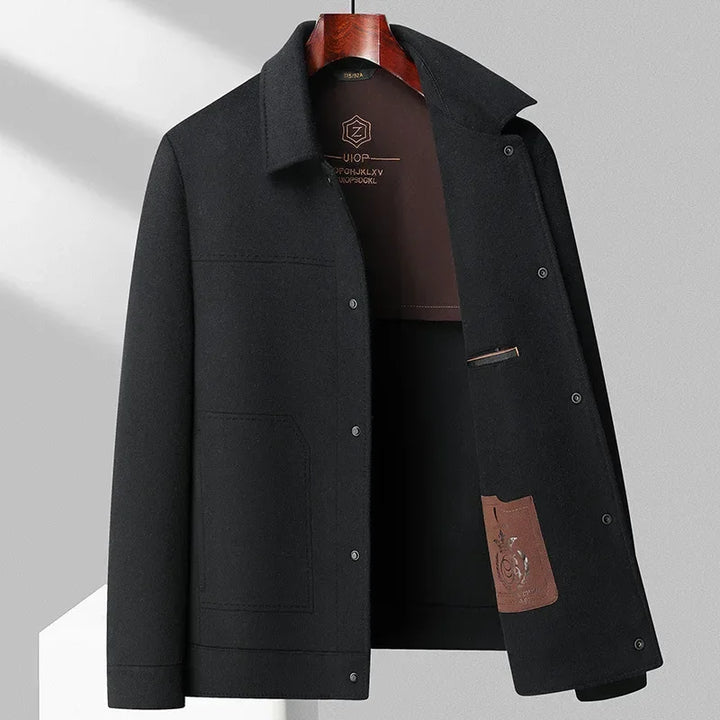 Heren wollen jas in beige, klassiek ontwerp, hoogwaardige wolmix, perfect voor zakelijk en informeel gebruik, elegante details