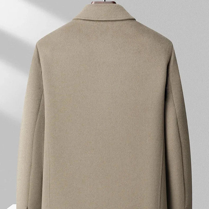 Heren wollen jas in beige, klassiek ontwerp, hoogwaardige wolmix, perfect voor zakelijk en informeel gebruik, elegante details