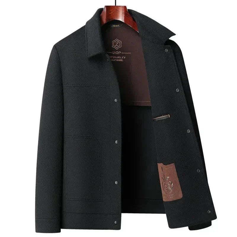 Heren wollen jas in beige, klassiek ontwerp, hoogwaardige wolmix, perfect voor zakelijk en informeel gebruik, elegante details