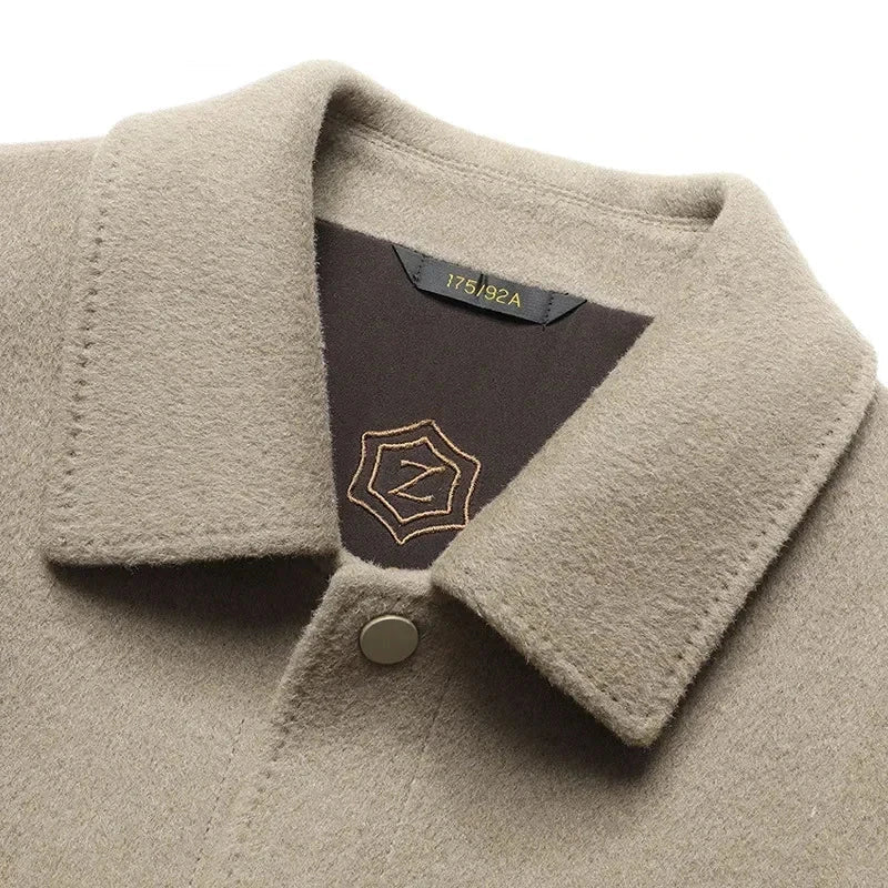 Heren wollen jas in beige, klassiek ontwerp, hoogwaardige wolmix, perfect voor zakelijk en informeel gebruik, elegante details