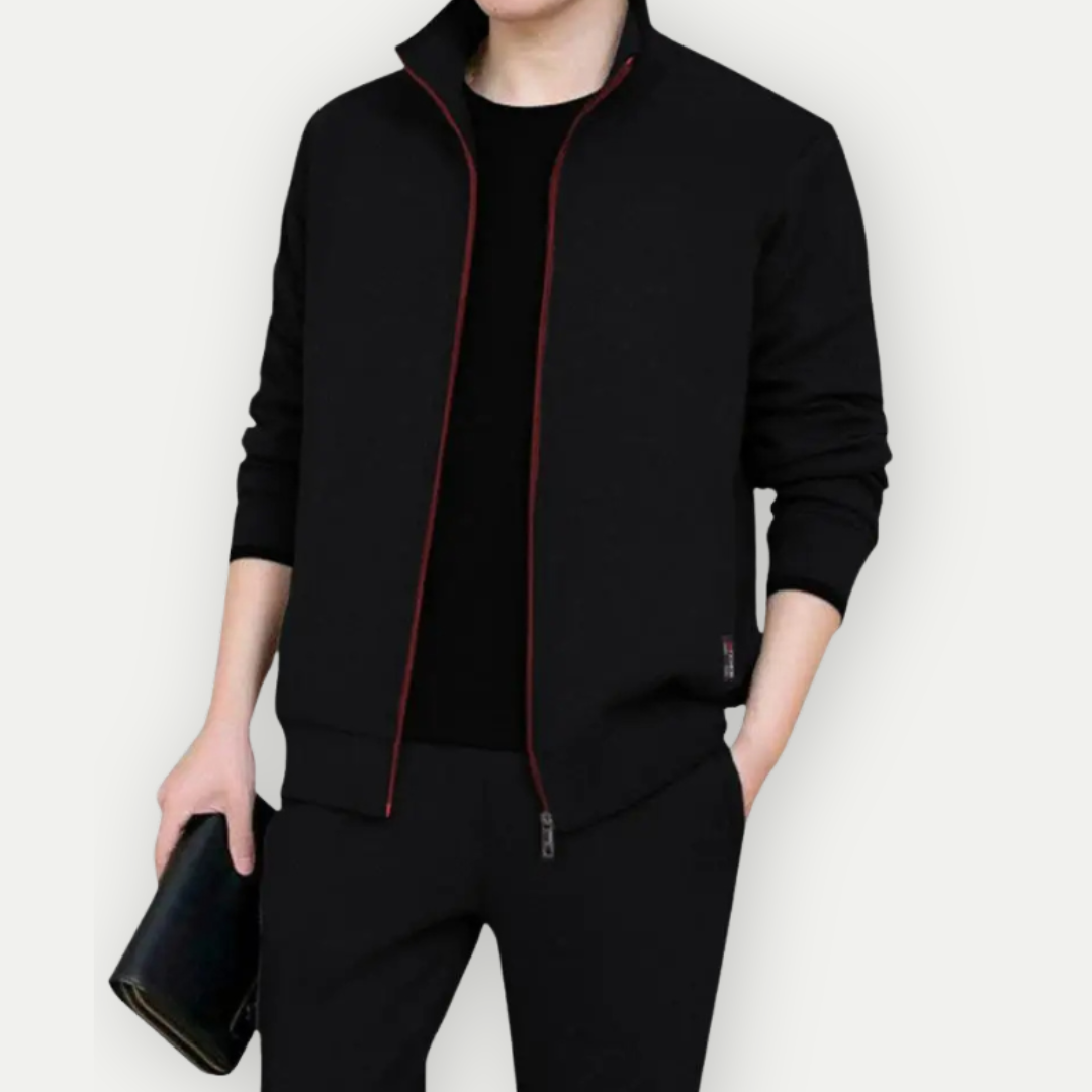 Heren Zip-Up Jas & Broek Set, grijs, elegant ontwerp, comfortabele activewear voor fitness & vrije tijd, veelzijdig inzetbaar.