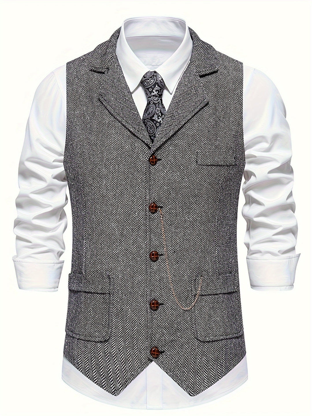 Heren gilet met visgraatpatroon voor elegante heren, slim fit, ideaal voor formele gelegenheden, tijdloze elegantie.