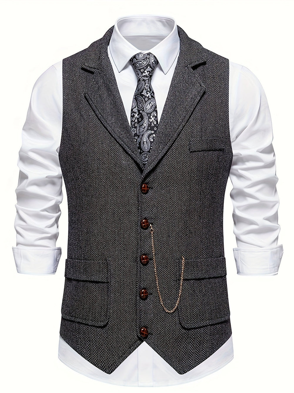 Heren gilet met visgraatpatroon voor elegante heren, slim fit, ideaal voor formele gelegenheden, tijdloze elegantie.
