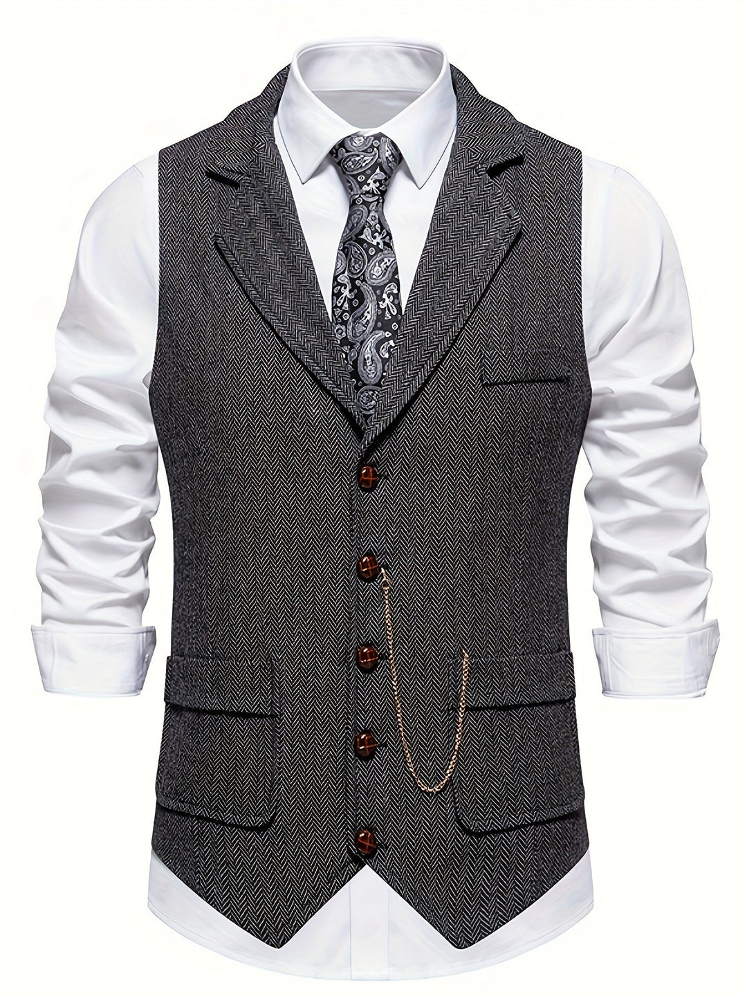 Heren gilet met visgraatpatroon voor elegante heren, slim fit, ideaal voor formele gelegenheden, tijdloze elegantie.