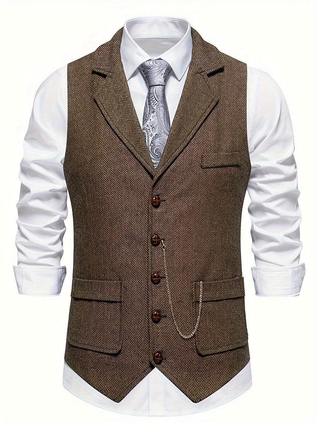 Heren gilet met visgraatpatroon voor elegante heren, slim fit, ideaal voor formele gelegenheden, tijdloze elegantie.