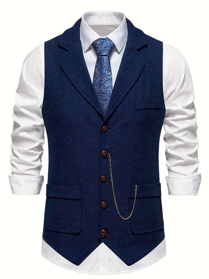 Heren gilet met visgraatpatroon voor elegante heren, slim fit, ideaal voor formele gelegenheden, tijdloze elegantie.