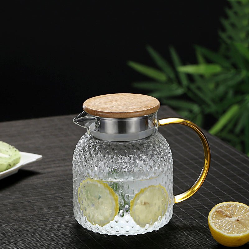 Hittebestendige genopte glazen kan met bamboe deksel, stijlvol design, perfect voor warme of koude dranken