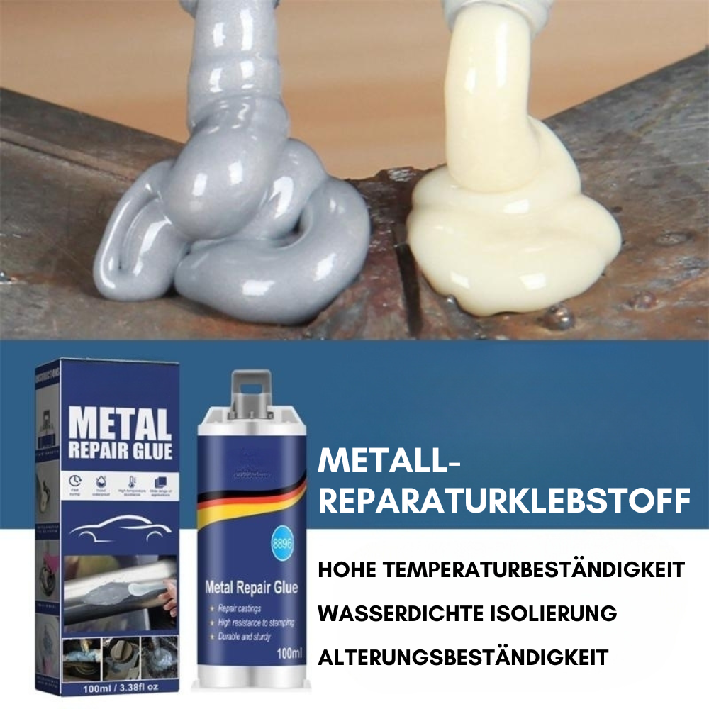 Krachtige metaallijm, extra sterk, voor reparaties aan metalen oppervlakken, grijze tube, tuin- en doe-het-zelfprojecten.