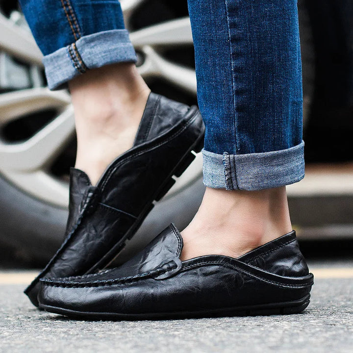 Hoogwaardige heren leren loafers in zwart, klassiek design, elegant, comfortabel, gemaakt van ademend, duurzaam materiaal