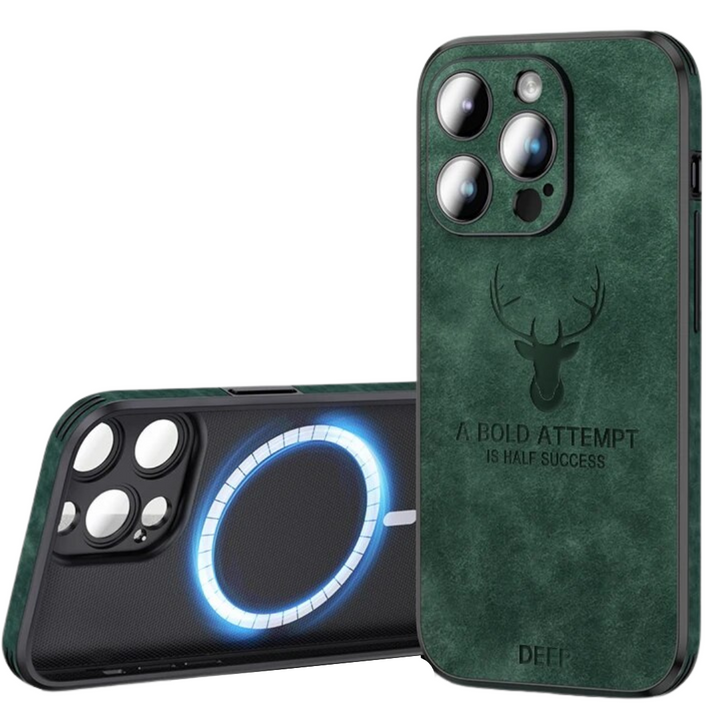 Hoogwaardig suède iPhone hoesje, schokbestendig, groen, met camerabescherming, luxe design, compatibel met iPhone 12-15